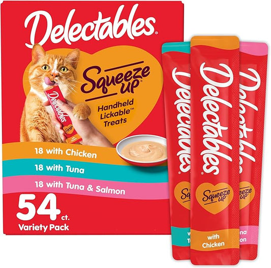 Delectables Squeeze Up Handheld Lickable Treats, Chicken, (Tuna and Tuna and Salmon) 54 Count-PawvioPets