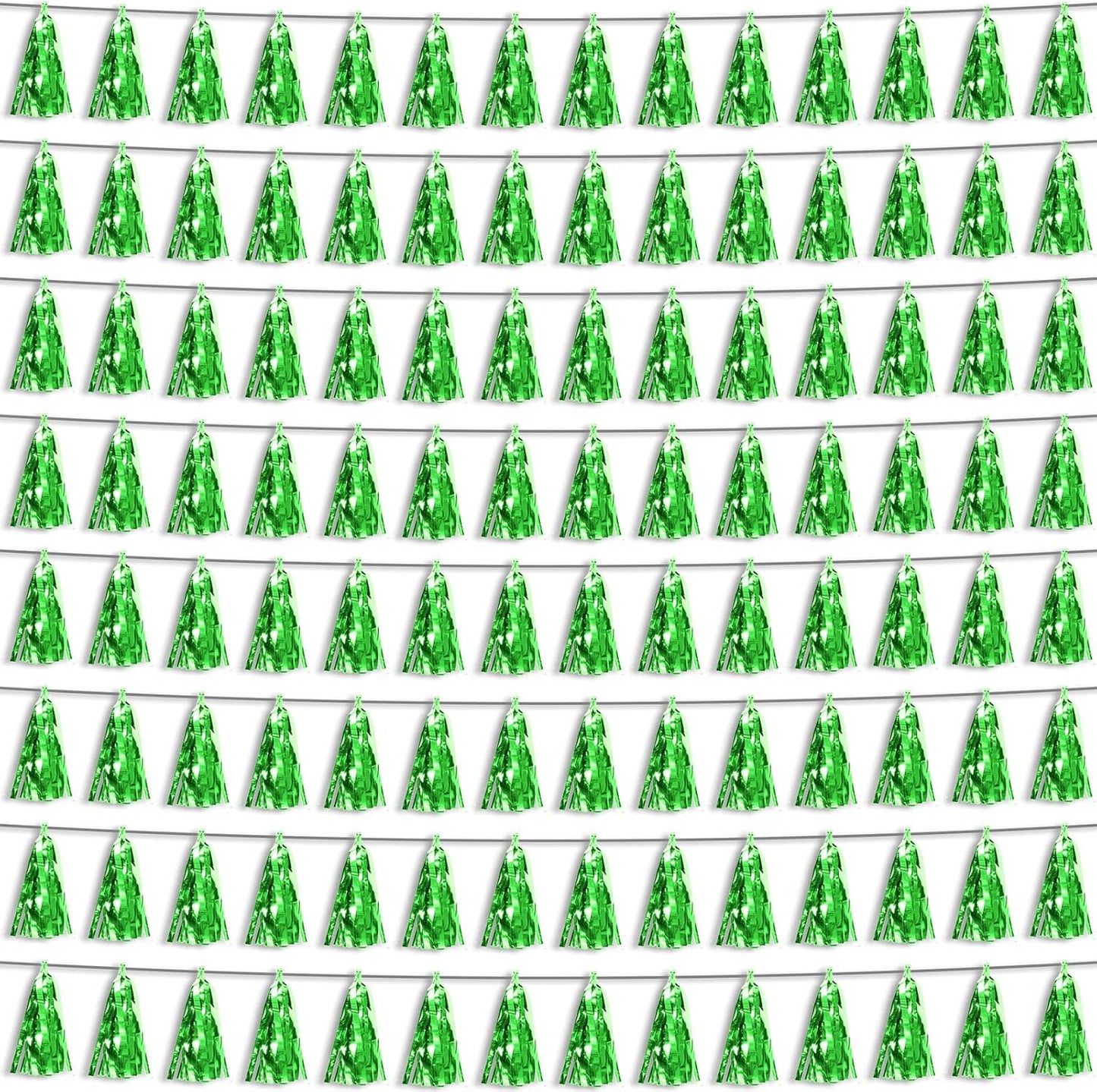 8P Green Foil Fringe Metallic Tassel Streamers Banner Tassel Garland for Parade Floats, Bachelorette, Wedding, Birthday, Halloween, Christmas, Bridal/Baby Shower Party Decorations