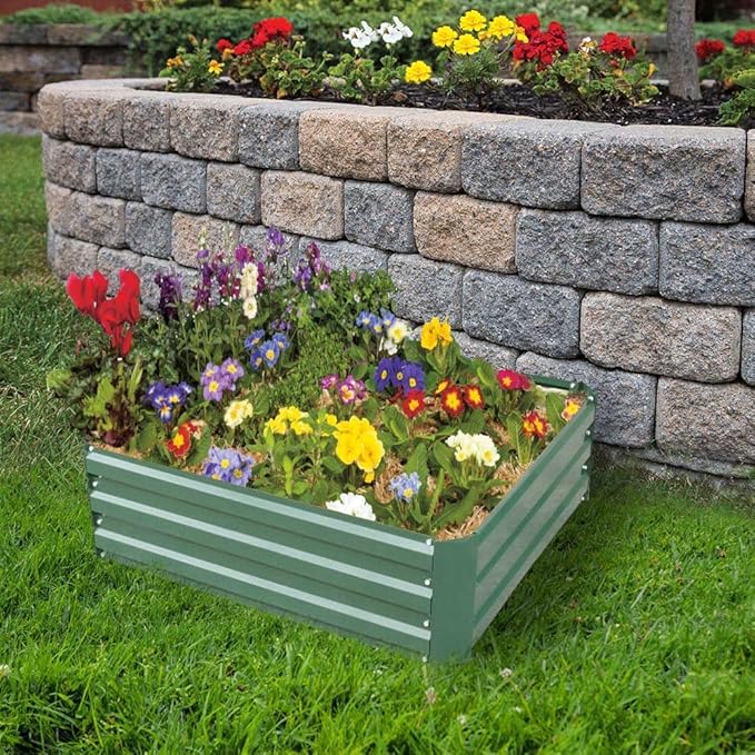 4x4x1ft Metal Raised Garden Bed Kit，Galvanized Garden Bed Box for Vegetables, Flowers, Herbs, and Succulents,120 Gallon Capacity - Green-PawvioPets