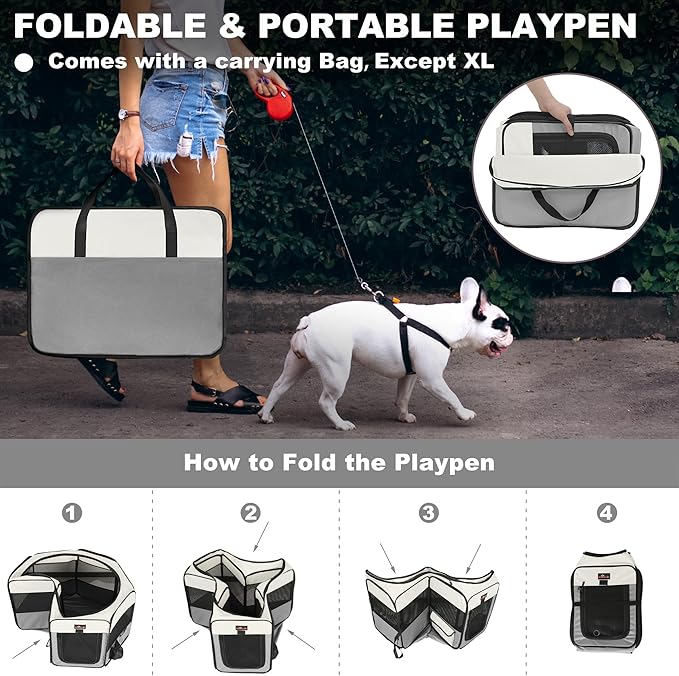 Aivituvin Dog Playpen Foldable Pet Play Pens with Carrying Bag for Cat, Puppies, Rabbits, Chickens, Durable Portable Pet Tent for Travel Camping Indoor/Outdoor Grey S-PawvioPets