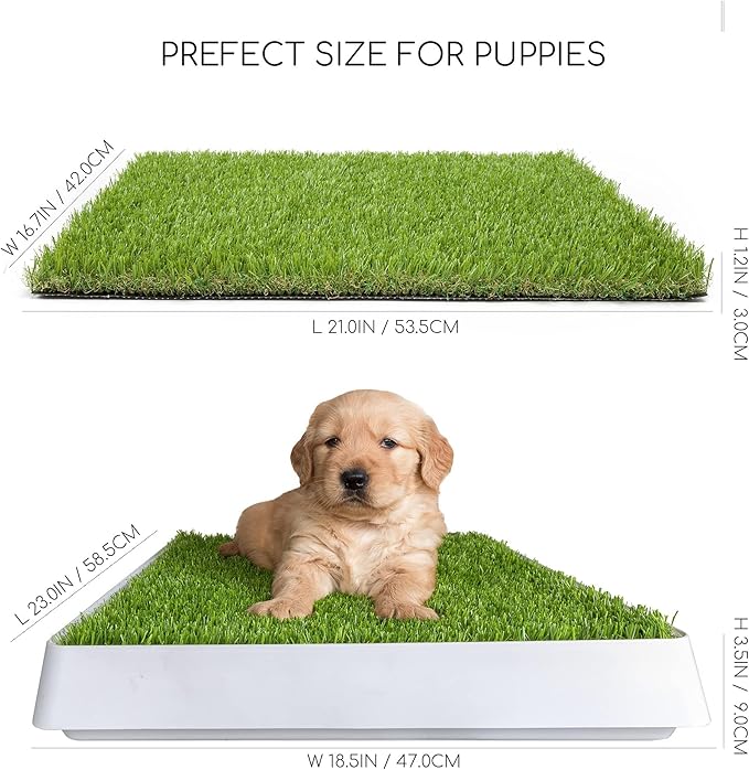 Dog Grass Pad with Tray, Dog Litter Box, Porch Potty for Puppy Pee Training, Indoor Portable Fake Grass Pee Pad System, Artificial Grass + Pee Pad Holder-PawvioPets