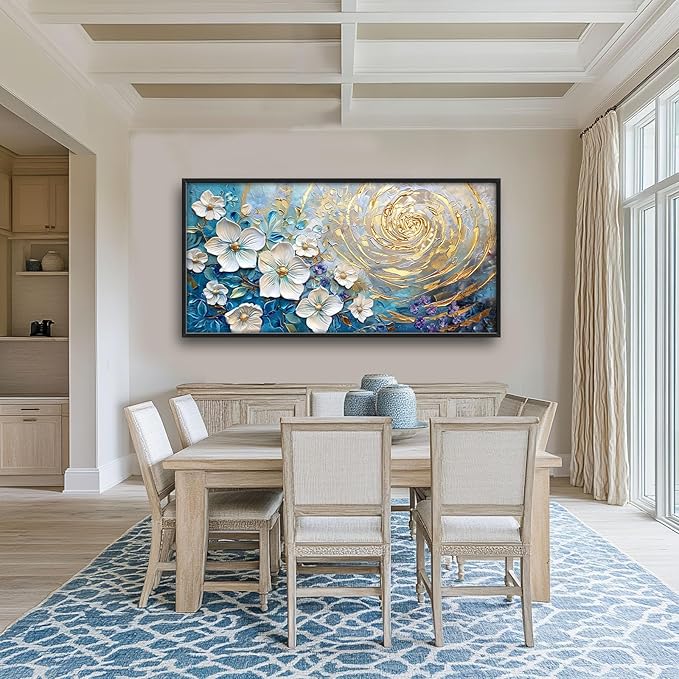 Flower Large Wall Art White Floral Pictures Abstract Golden Spiral Texture Wall Decor Canvas Print Painting Artwork for Bathroom Living Room Bedroom 60L" x 30W"-PawvioPets