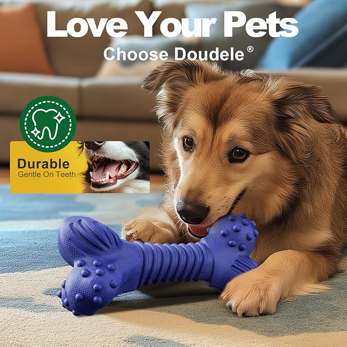 Dog Toys for Aggressive Chewers, Indestructible Chew Toys for Medium Large Dogs,Durable Rubber Dog Bones with Beef Flavor, Tough Dental Toy for Boredom Relief (Blue)-PawvioPets