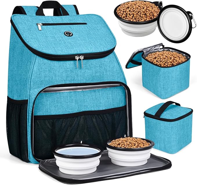 BAGLHER丨Dog Travel Bag, Airline Approved Pet Supplies Backpack, Dog Travel Backpack with 2 Silicone Collapsible Bowls and 2 Food Baskets-PawvioPets