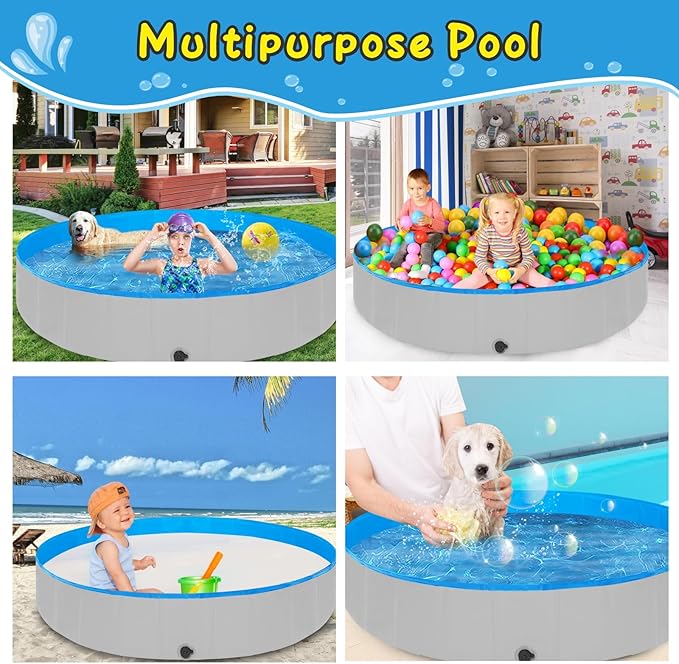 Extra Large Foldable Dog Pools for Large Dogs Heavy Duty,97"x16" Anti-Slip Portable Swimming Pool,Hard Plastic Kiddie Pool for Pets Dogs Cats & Kids-PawvioPets