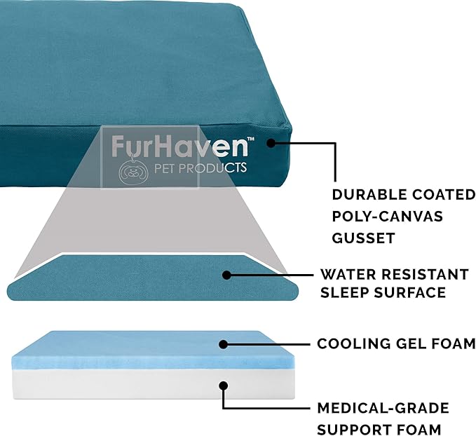Furhaven Water-Resistant Cooling Gel Dog Bed for Large Dogs w/ Removable Washable Cover, For Dogs Up to 95 lbs - Indoor/Outdoor Logo Print Oxford Polycanvas Mattress - Deep Lagoon, Jumbo/XL-PawvioPets
