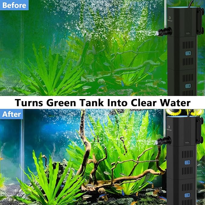 Aquarium Filter for 40-170 Gallon Tank，265GPH Fish Tank Filter 16W Green Clean Machine Submersible Pump Filter for Green Water and Algae Clean,Submersible Internal Filter for Saltwater Freshwater-PawvioPets