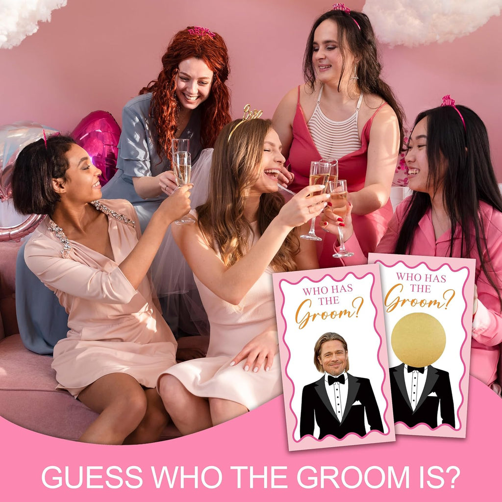 Who Has The Groom Bridal Shower Game Cards, 41Pcs Pink Wedding Shower Scratch Off Games, 3.5"x 2.1" Funny Bachelorette Party Favor Decor, Engagement Party Ideas Activities-A06