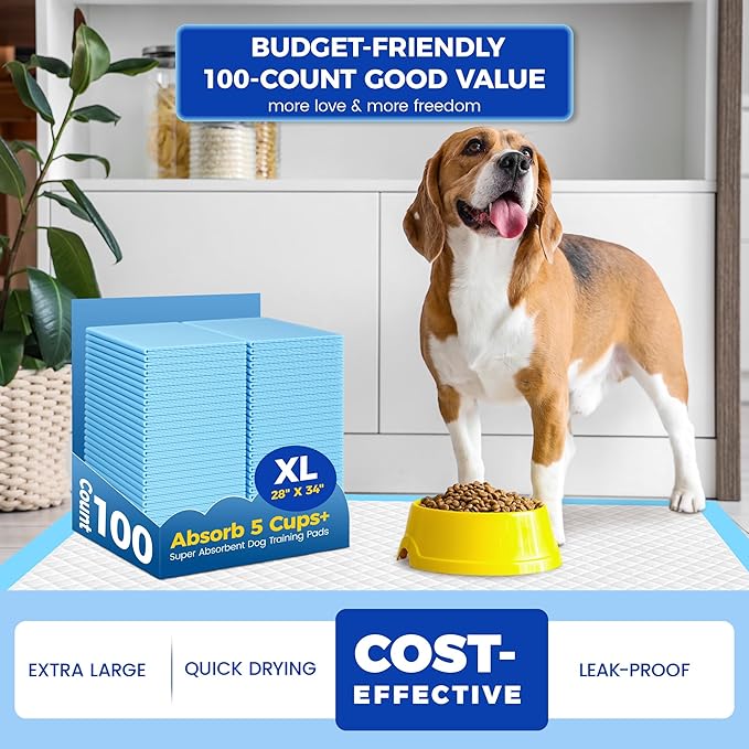 Dog Pee Pads Extra Large 28"x34" - 100 Pack Super Absorbent XLarge Puppy Pads 100 Count Leak-Proof Disposable XL Pet Potty Training Pads for Dogs, Puppies, Doggy-PawvioPets