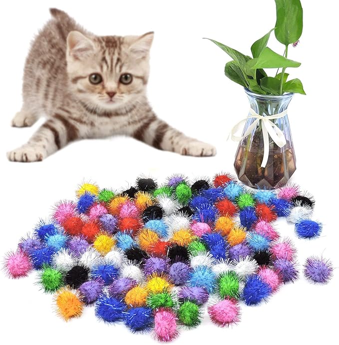 Andiker Cat Crinkle Balls, 2.36 Inches Colorful Cat Balls Chew and Chase Cat Mylar Crinkle Balls Lightweight Cat Toys for Indoor Cats to Keep Fit and Active (100pc)-PawvioPets