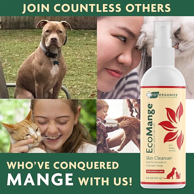 EcoMange Mange Relief for Dogs & Cats – 8 Oz. Cat & Dog Itch Relief, Sarcoptic & Demodectic Mite Spray – Herbal Extract & Essential Oil Itch Relief for Dogs – Natural Cat & Dog Sprays by Vet Organics-PawvioPets