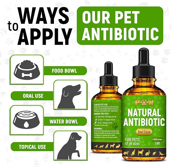 Antibiotics for Dogs | Antibiotics for Cats | Herbal Supplement for Digestion, Breathing, Urination | for Infections, Cough, Allergies | Beef Flavor & Cranberry | for All Pet Breeds | 2 Oz-PawvioPets