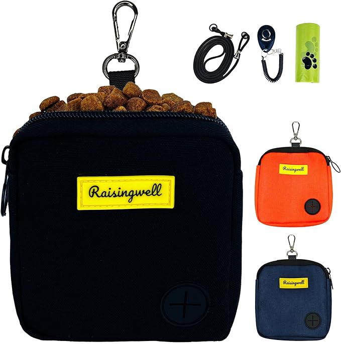 Dog Treat Pouch for Pet Walking and Training with Clicker Poop Bags Small Fanny Zipper Pack Holder for Puppy Snack Dispenser Kit for Leash and Outdoor Use (Black)-PawvioPets