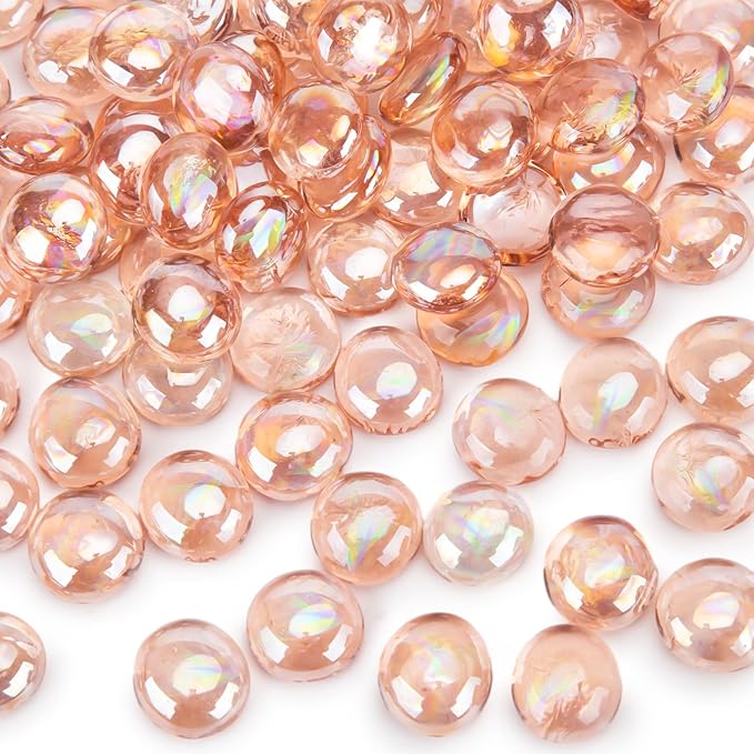 FUTUREPLUSX 1LB Pink Flat Glass Marbles, Vase Fillers Gems Fish Bowl Marbles Decorative Glass Pebbles for Vases Aquarium Floral Smooth Stone-PawvioPets