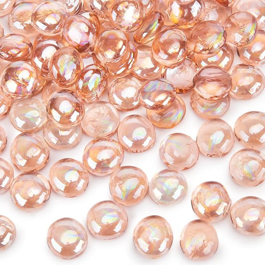 FUTUREPLUSX 1LB Pink Flat Glass Marbles, Vase Fillers Gems Fish Bowl Marbles Decorative Glass Pebbles for Vases Aquarium Floral Smooth Stone-PawvioPets