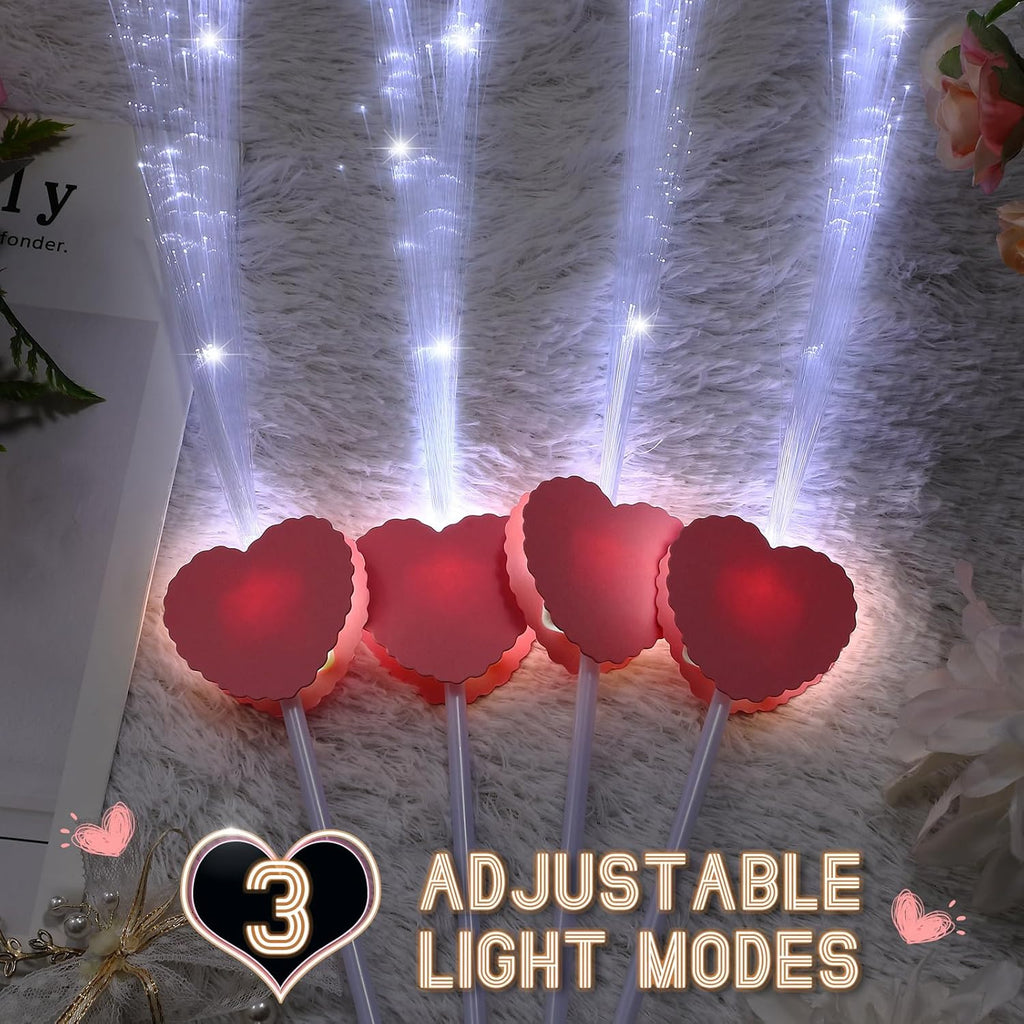 24 Pcs Wedding Sparklers Heart Shaped LED Glow Sticks Fiber Optic Wands Light up Wand with 3 Light Mode for Wedding Bridal Shower Birthday Glow in the Dark Party Supplies (Pink)