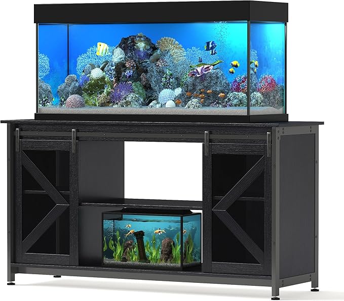 55-75 Gallon Aquarium Stand Heavy Duty Steel Frame, Fish Tank Cabinet with Accessories Storage for Reptile Terrarium & Turtle Tank - 1000lbs Capacity (Black)-PawvioPets