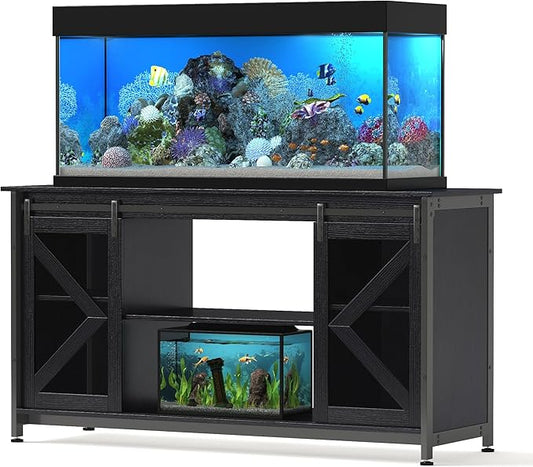 55-75 Gallon Aquarium Stand Heavy Duty Steel Frame, Fish Tank Cabinet with Accessories Storage for Reptile Terrarium & Turtle Tank - 1000lbs Capacity (Black)-PawvioPets