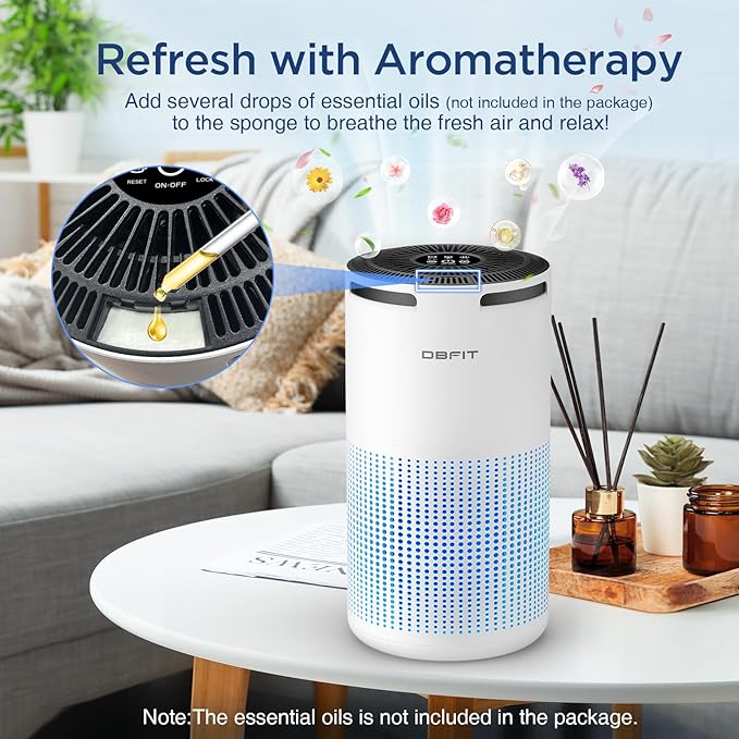 Air Purifiers for Home Large Room Up to 1500ft² with Aromatherapy, DBFIT H13 HEPA Air Purifier Air Cleaner for Smoke Pollen Dust Pet Hair Dander Odor, Portable Air Purifier with Timer (White)-PawvioPets