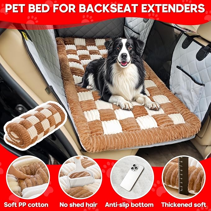 Dog Car Bed Mat, Non-Slip Backseat Extender Pet Blanket, Plaid Dog Bed for Trucks, Sedans & Large SUVs, Chew-Resistant Travel Pad for Dogs, Easy Clean & Scratch-Proof & Comfort (56"x28.7")-PawvioPets