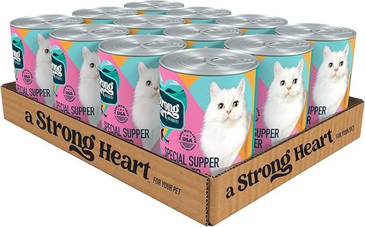 A Strong Heart Canned Wet Cat Food, Special Supper Dinner - 13.2 oz Cans (Pack of 12), Made in The USA with Real Turkey & Fish-PawvioPets