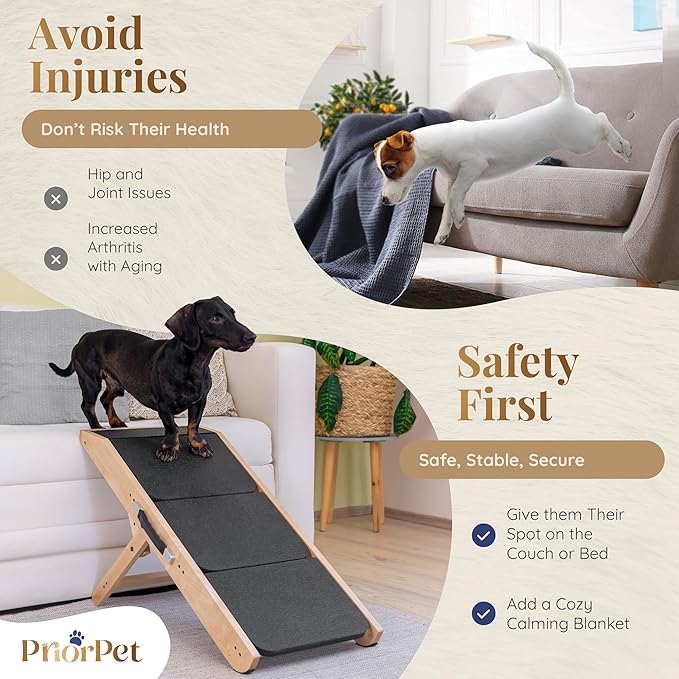 Dog Steps for Bed & Couch 2-in-1 Dog Stairs/Ramp - Height Adjustable Dog Ramp for Couch 7” - 20” - Pet Stairs, Dog Stairs for Small Dogs - Easy to Move Pet Steps with Landing Platform, Natural-PawvioPets
