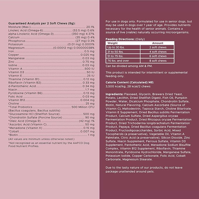 12-in-1 Multivitamin for Senior Dogs - 60 Senior Dog Vitamin and Supplement Soft Chews for Hip and Joint - Advanced Formula with Glucosamine, Omega 3,6,9, Vitamins, Probiotics - Made in The USA-PawvioPets