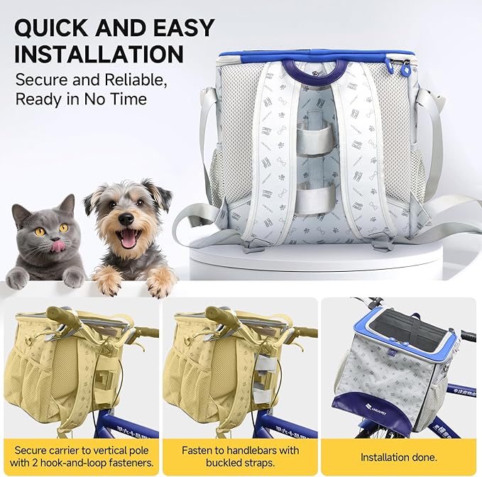 Cat and Dog Backpack Carrier, Breathable Cycling Pet Bag with Mesh Ventilation, Portable Outing Traveling Pet Bag with Top Waterproof Fabric for Small, Medium Cats, Small Dogs, Blue-PawvioPets