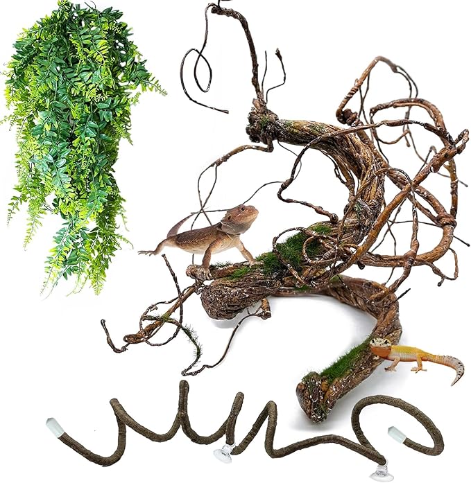 BNOSDM Reptile Vines, Bendable Jungle Climbing Vine with Moss,Terrarium Plants Decor,Artificial Plants Tank Decorations Accessories for Bearded Dragons Chameleons Snakes Lizards Hermit Crabs-PawvioPets