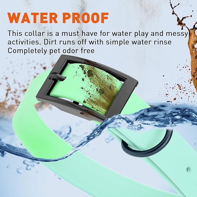 Dogline Biothane Waterproof Dog Collar Strong Coated Nylon Webbing with Black Hardware Odor- Proof for Easy Care Easy to Clean High Performance Fits Small Medium or Large Dogs, Sea Foam Green-PawvioPets