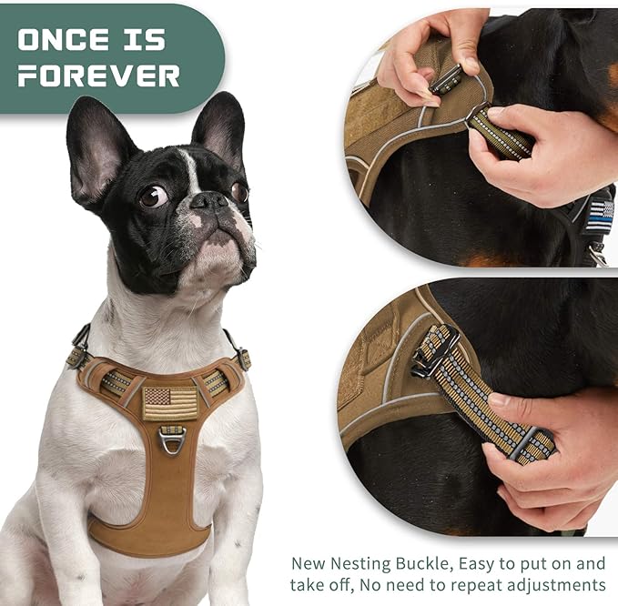 BUMBIN Tactical Dog Harness for Medium Dogs No Pull, Famous TIK Tok No Pull Dog Harness, Fit Smart Reflective Pet Walking Harness for Training, Adjustable Dog Vest Harness with Handle Brown M-PawvioPets