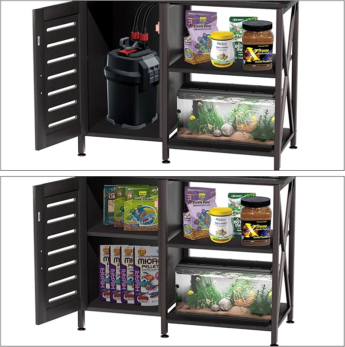 40-50 Gallon Fish Tank Stand, Aquarium Stand with Cabinet Accessories Storage, Heavy Duty Metal Frame, 40.55" L*18.89" W Tabletop, 850LBS Capacity, Black PG02YGB-PawvioPets