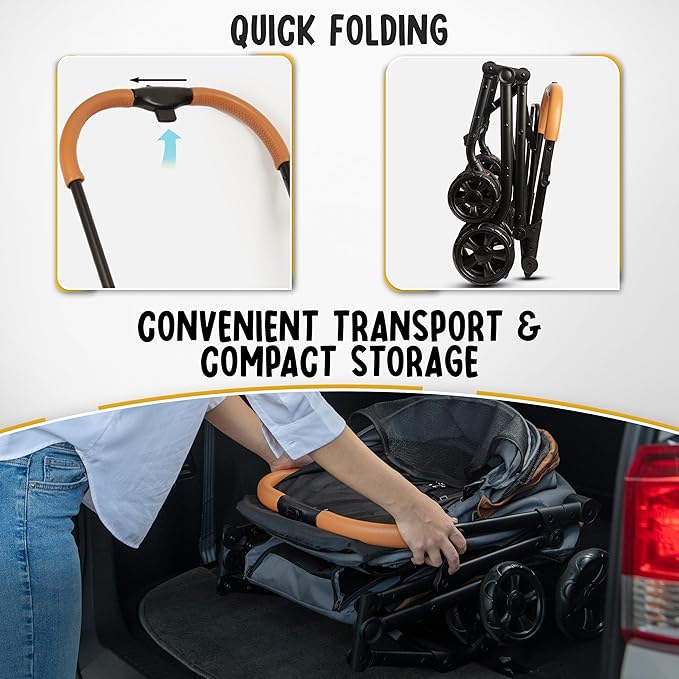 Double Pet Stroller with Detachable Carriers - Ideal for 2 Dogs or Cats - Compact & Convenient Design - Easy Assembly Double Dog Stroller - Graphite Gray-PawvioPets