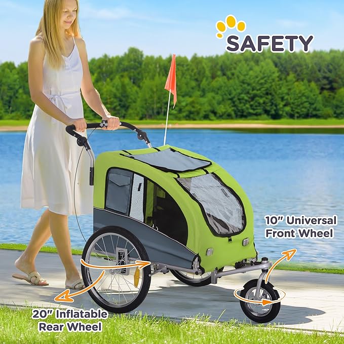 Aosom Dog Bike Trailer 2-in-1 Pet Stroller with Canopy and Storage Pockets-PawvioPets