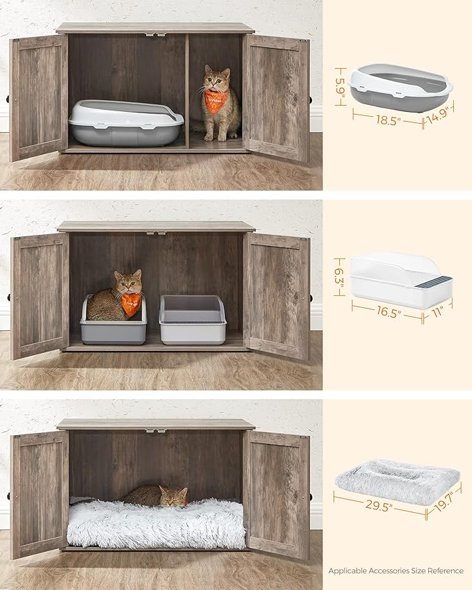 Feandrea Cat Litter Box Enclosure, Litter Box Furniture Hidden with Removable Divider, Indoor Cat House, End Table, 31.5 x 20.9 x 19.7 Inches, Greige UPCL002G01-PawvioPets