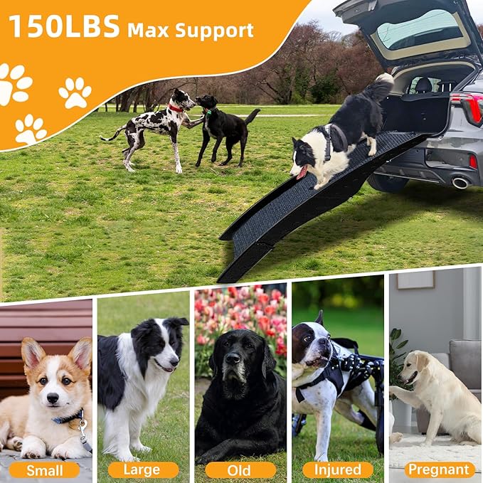 Dog Ramp for Car, Pet Ramp with Removable Non-Slip Pads for Large Small Medium Dog Cat, 60''x16'' Folding Pet Ramp to Get on Truck SUV Van Up to 150LBS, Car Ramp for Pets Outdoor Indoor-PawvioPets