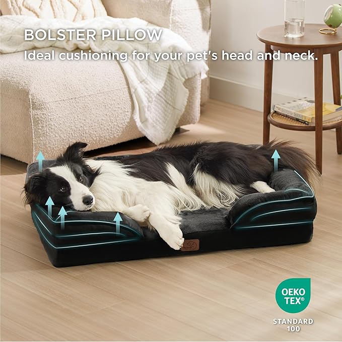 Bedsure L Plus Orthopedic Dog Bed for Large Dogs - Washable Dog Cat Bed Waterproof, L Plus Big Comfort Dogs Couch Sofa with Washable Removable Cover, Pet Bed with Nonskid Bottom, Black, 38"-PawvioPets