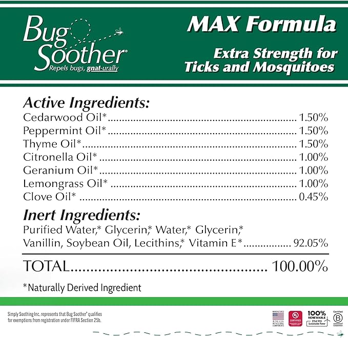 Bug Soother MAX - Extra Strength Natural Gnat, Tick, and Mosquito Repellent, 3 Pack 4 fl oz w/Free 1 oz. Bug Spray Deterrent - DEET Free - Safe for Adults & Environment - Made in USA-PawvioPets