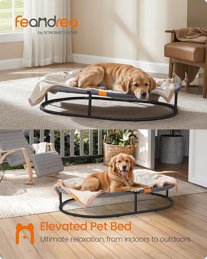 Feandrea Pet Bed, Cat Hammock, Elevated Cat Bed for Multiple Cats, with Removable Washable Mesh, for Pets up to 120 lb, Oval, Gray UPCB005G01-PawvioPets