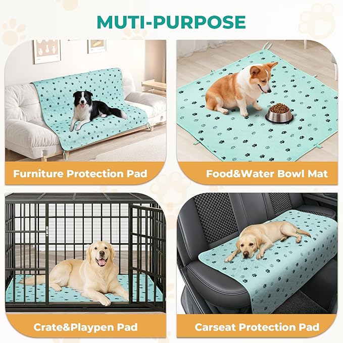 Fostanfly Washable Pee Pads for Dogs, 2 Pack Large 31"x36" Ultra-Absorbent and Leak-Proof Non-Slip Reusable Potty Training Pads for Dogs, Cats, Puppy, Potty of Add 8 Lanyards, Green-PawvioPets