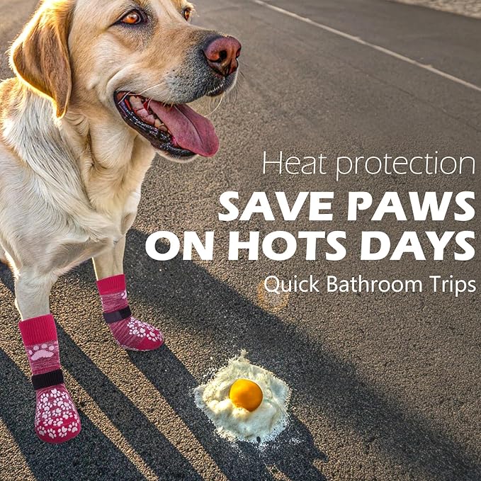 EXPAWLORER Anti Slip Dog Socks to Prevent Licking Paws, Dog Shoes for Hot Pavement, Dog Booties for Small Medium Large Senior Dogs, Traction Control Boots & Paw Protectors for Hardwood Floors Rose-PawvioPets