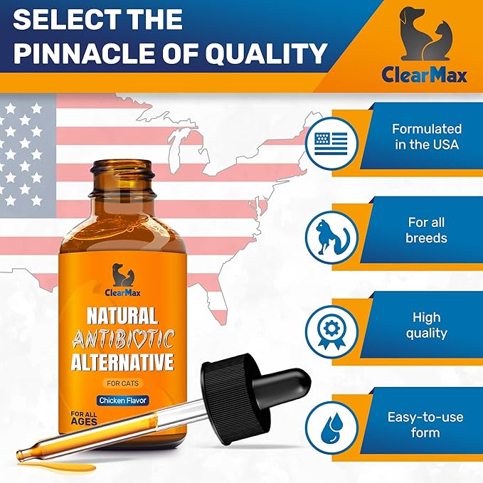 Cat Antibiotic to Help with Cough & Allergies – Antibiotics for Cats to Aid with UTIs and Digestive Moments – HIPS & Joints Support – Attractive Chicken Taste – 1 Oz Bottle-PawvioPets