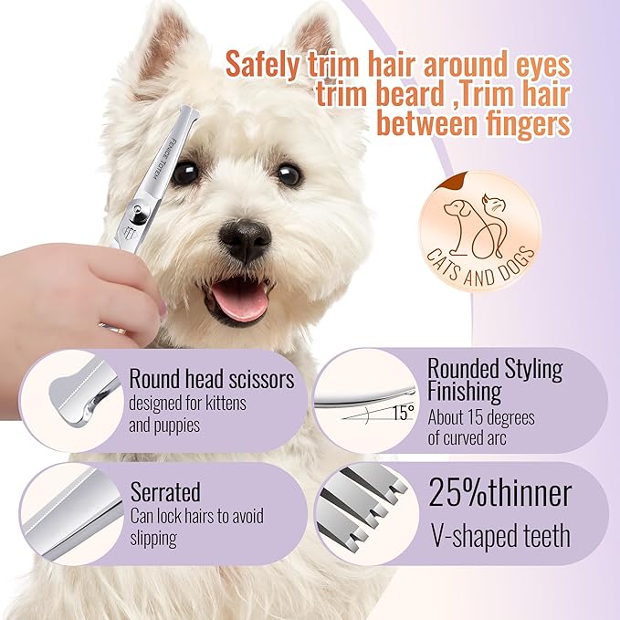 Dog Grooming Scissors: 3 in 1 Pet Shears Set Made Of Advanced Stainless Steel Alloy for Trimming Dogs Cats and Other Pets Face and Paws-PawvioPets