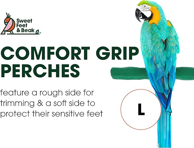 Comfort Grip Safety Perch for Bird Cages - Pedicure Perch for Birds to Keep Nails and Beaks in Top Condition - Safe Easy to Install Bird Cage Accessories - L 13"-PawvioPets