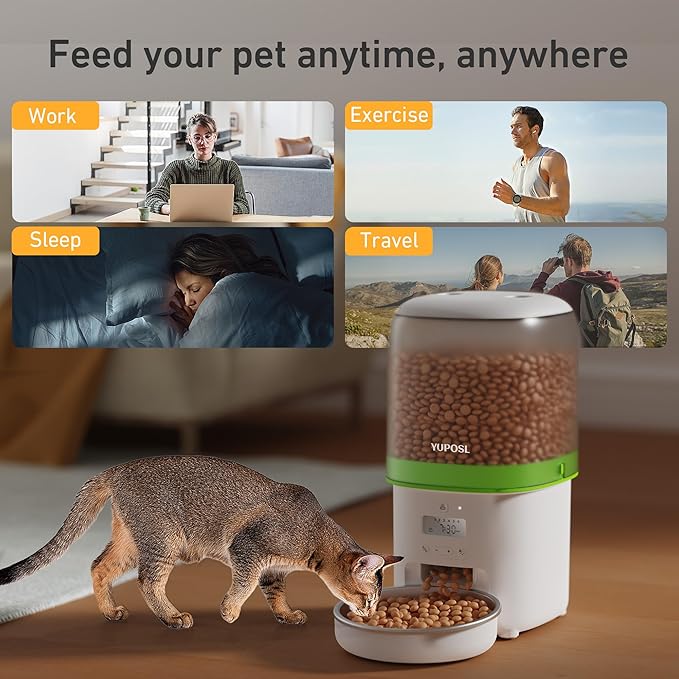 Automatic Cat Feeder - 4L Timed Auto Pet Feeder for Cat and Dog with Dry Food Dispenser, 180-day Battery Life, 1-6 Meals Per Day, 1-16 Portion, Desiccant Bag Keeps Food Fresh-PawvioPets