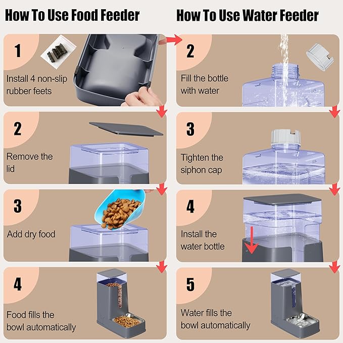 Automatic Cat Feeder and Cat Water Dispenser Set with Stainless Steel Bowls Gravity Dog Feeder for Small Medium Big Dog Pets Puppy Kitten, 3.8Lx 2-PawvioPets