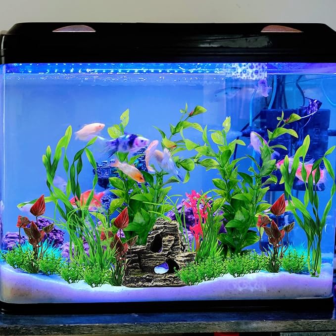 Fish Tank Accessories Aquarium Decorations Rock Plants, 20pcs Green Fish Tank Decorations Plants and Cave Rock Decoration Decor Set, Fish Tank Decor, Aquarium Decor Plastic Plants-PawvioPets