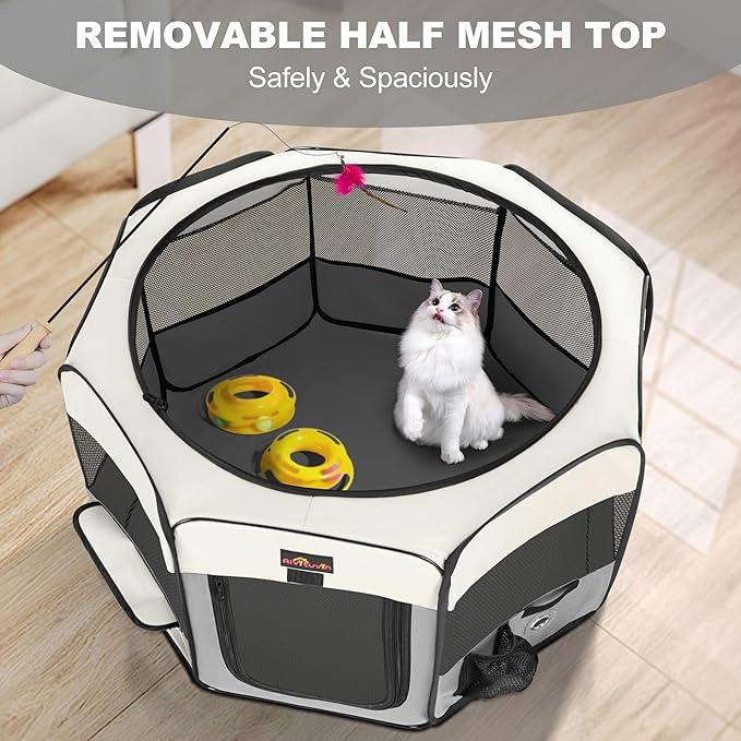 Aivituvin Dog Playpen Foldable Waterproof Pet Play Pens for Cat, Puppies, Rabbits, Chickens, Durable Portable Pet Tent for Travel Camping Indoor/Outdoor Grey XL-PawvioPets