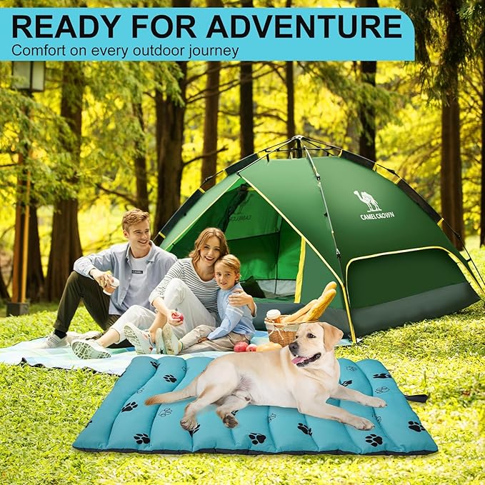 BINGPET Outdoor Travel Dog Bed for Large/Medium Dogs,Portable Waterproof Camping Mat with Carry Bag,Foldable Outside Bed,Machine Washable Indoor Pet Mat for Small,Medium and Large Dogs 26"x43"-PawvioPets
