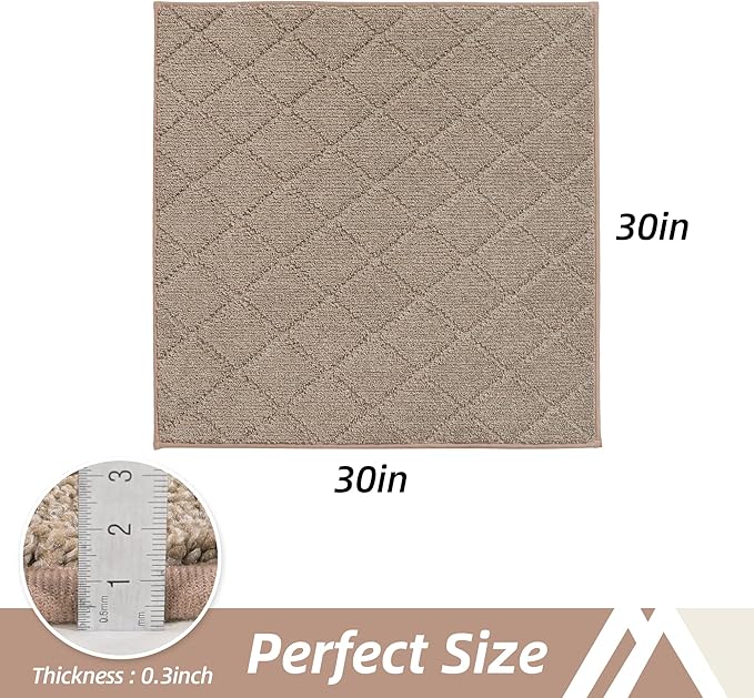 COSY HOMEER Edging Stair Treads Non-Slip Corner Indoor Stair Runners for Wooden Steps,Landing Slip Resistant Stair Rugs Mat for Kids and Dogs,100% Polyester TPE Backing,Beige,30x30 inch-PawvioPets